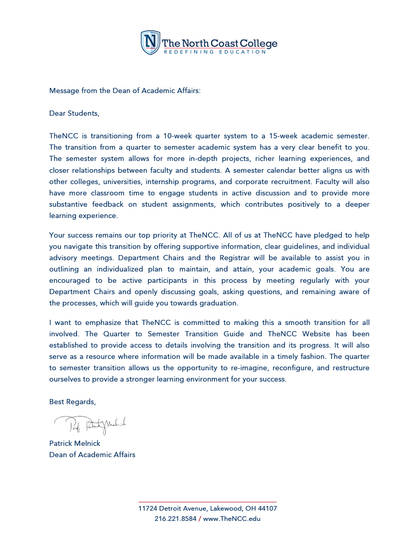 Quarter to Semester Transition Guide The North Coast College