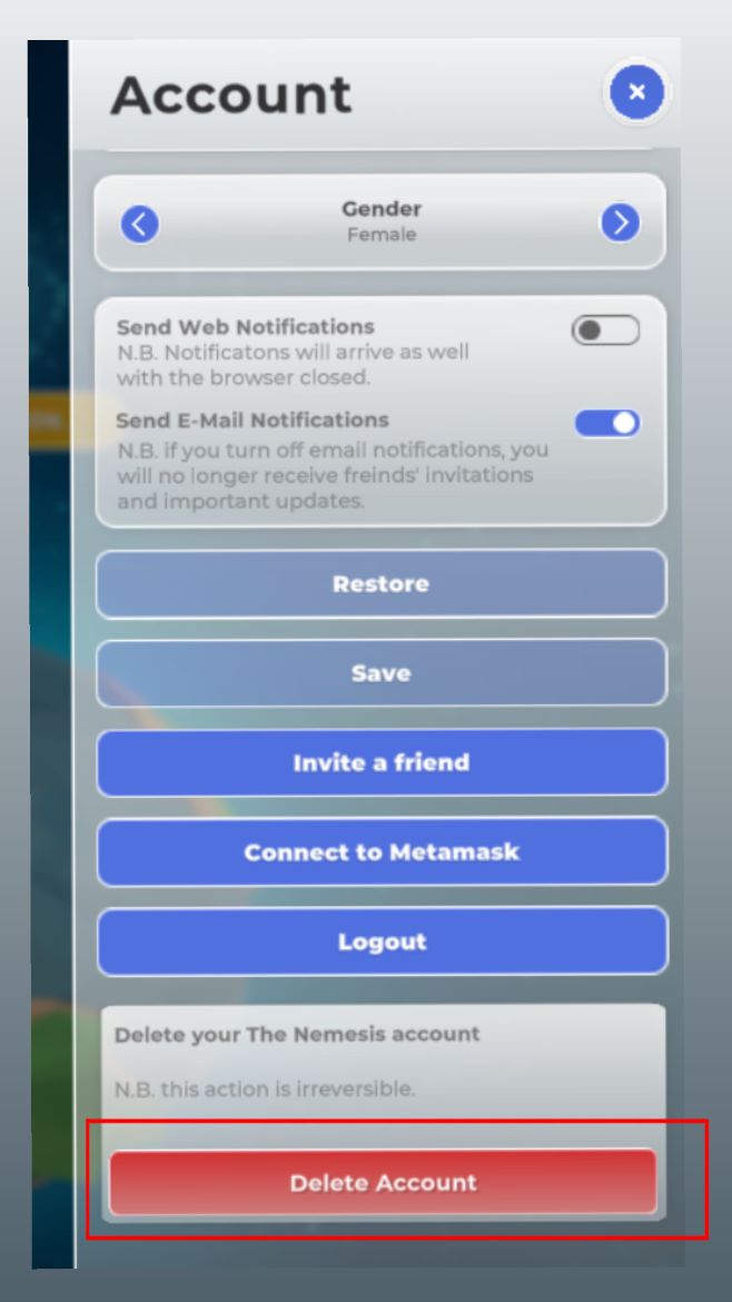 How to Delete Your Account InApp The Nemesis Support Center