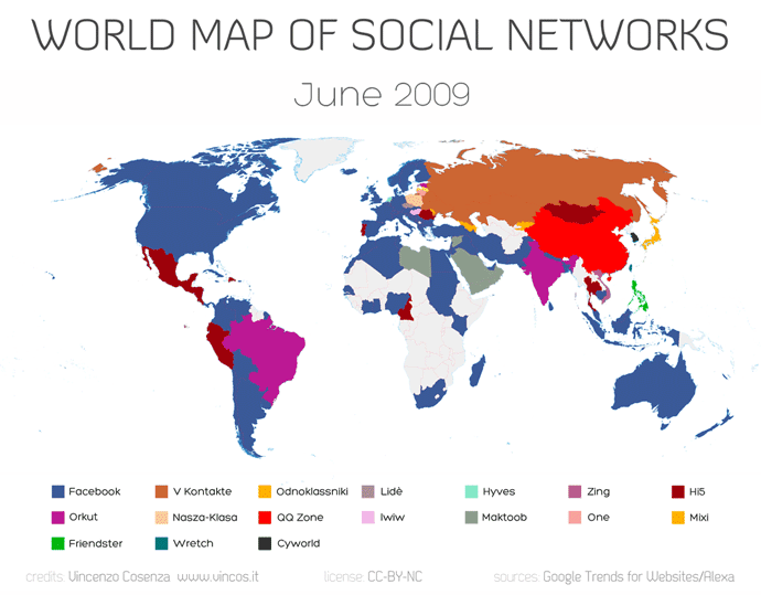 Social Networks Facebook Dominates 130 out of 137 Countries