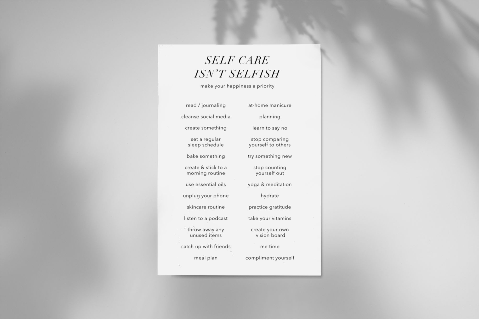 Free Self Care Ideas Printable - Nitty n Gritty