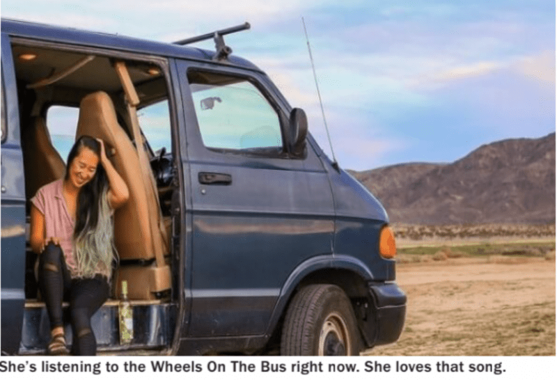 Van Life Influencer Very Cozy In Bench Bed Beside Pee Drawer The