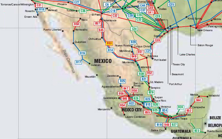 Mexico Pipelines map Crude Oil (petroleum) pipelines