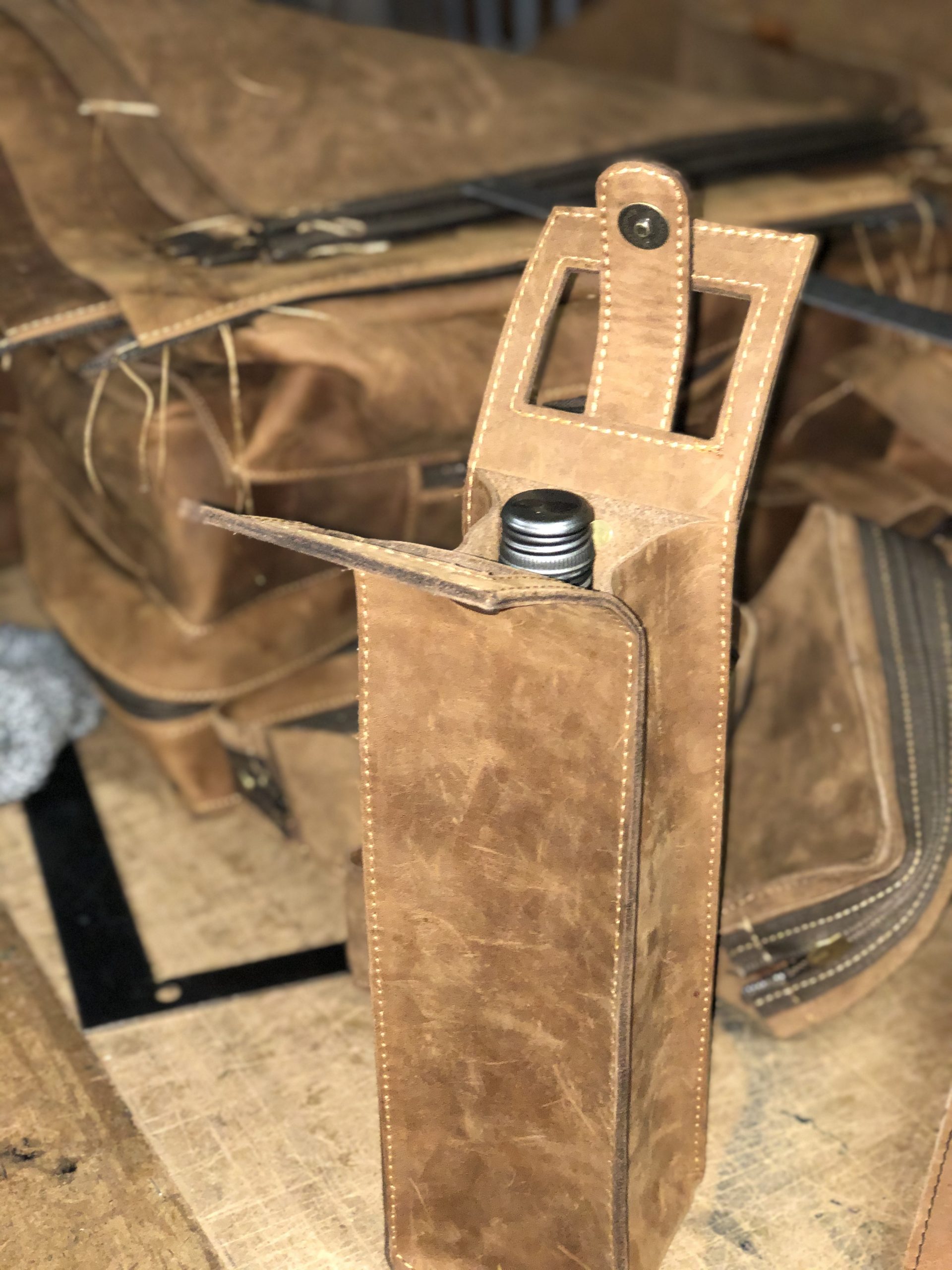 Leather Wine Bag Single to The Oldfangled Leather Co
