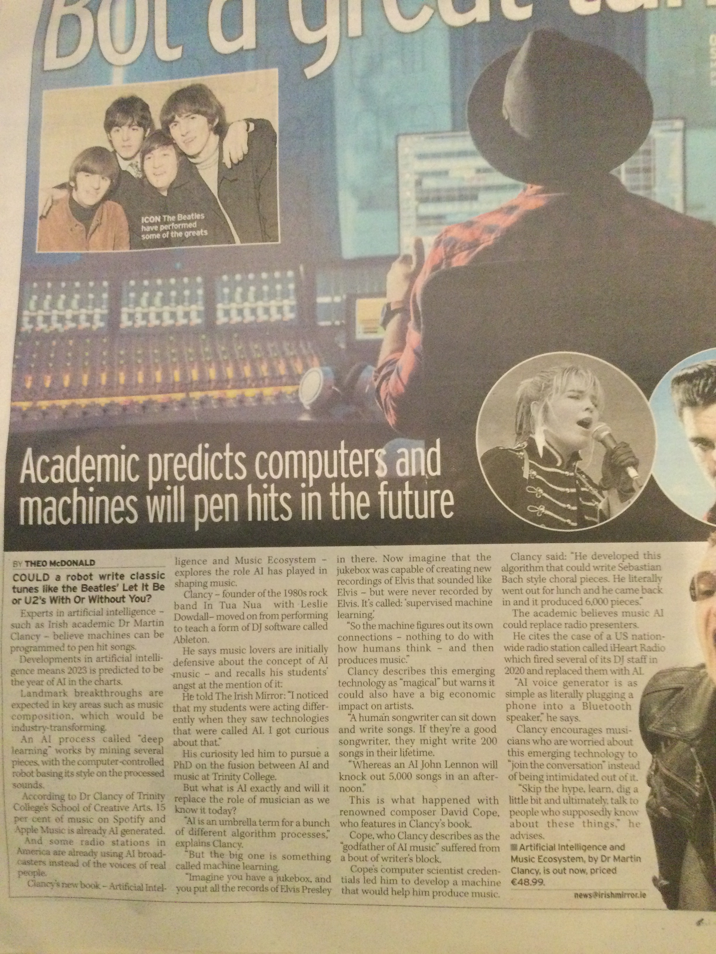 Artificial Intelligence and Music (Published in the Irish Mirror