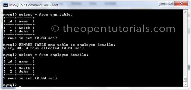 RENAME TABLE Syntax » the Open Tutorials