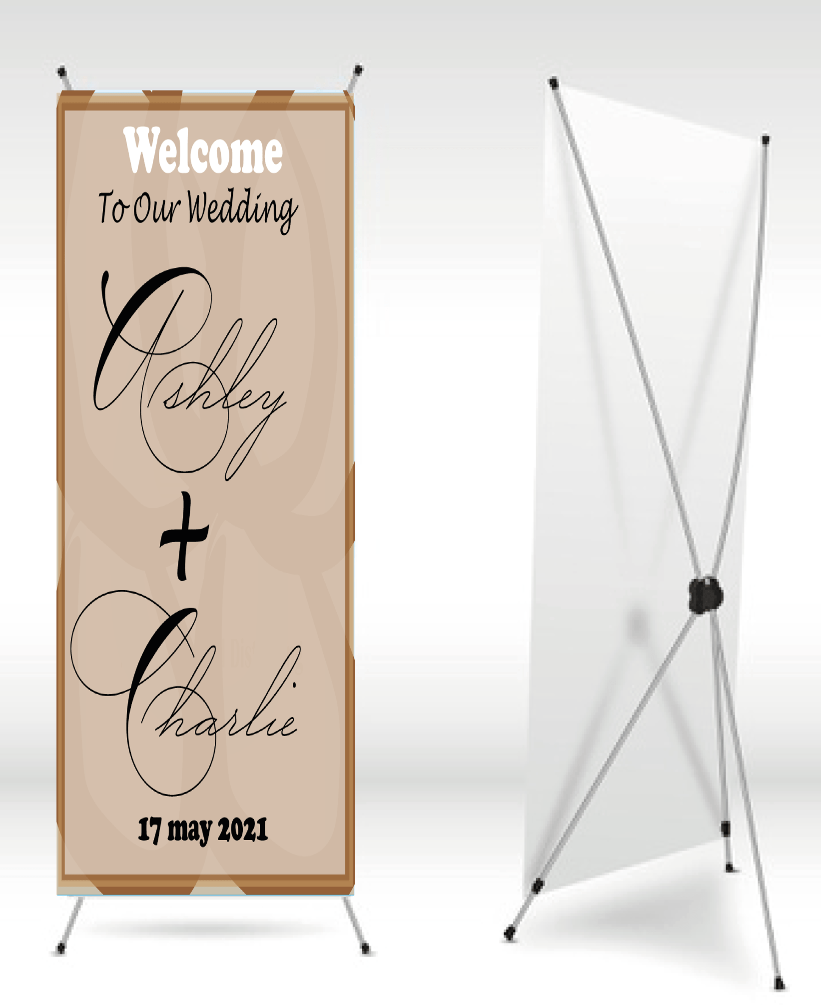 PERSONALISED ADJUSTABLE WEDDING BANNER STAND Any Event Banner Flex