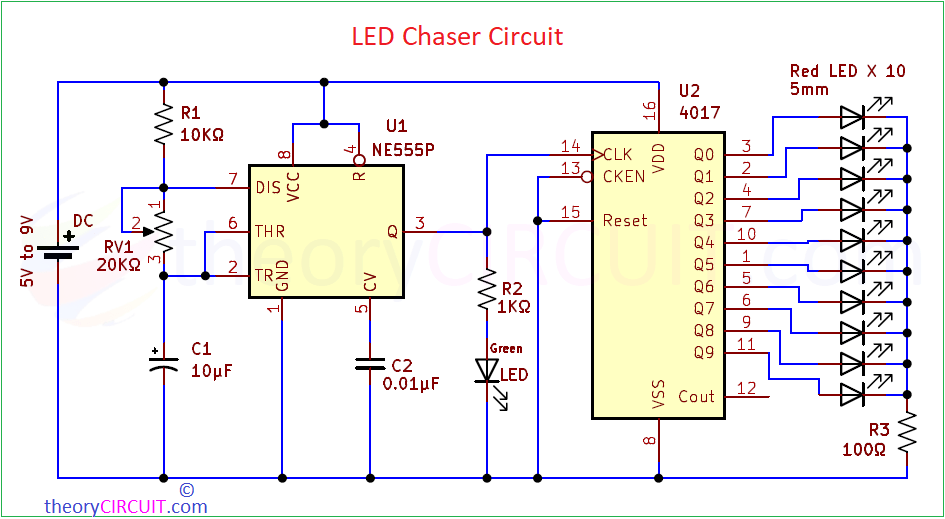 LED-Chaser-Circuit - theoryCIRCUIT - Do It Yourself Electronics Projects