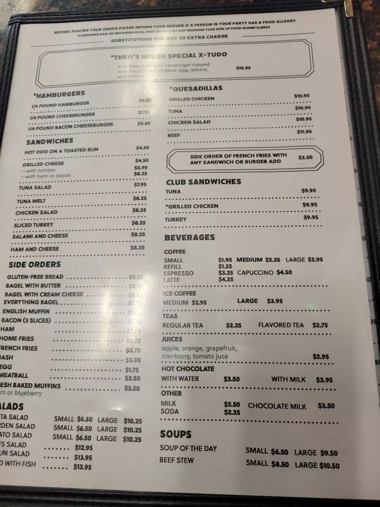 THEO'S COZY CORNER MENU (Updated November 2023)