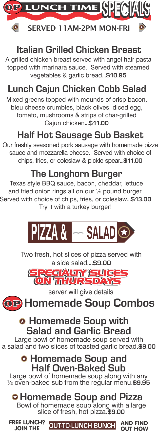 Cedar Falls University Lunch Menu The Other Place