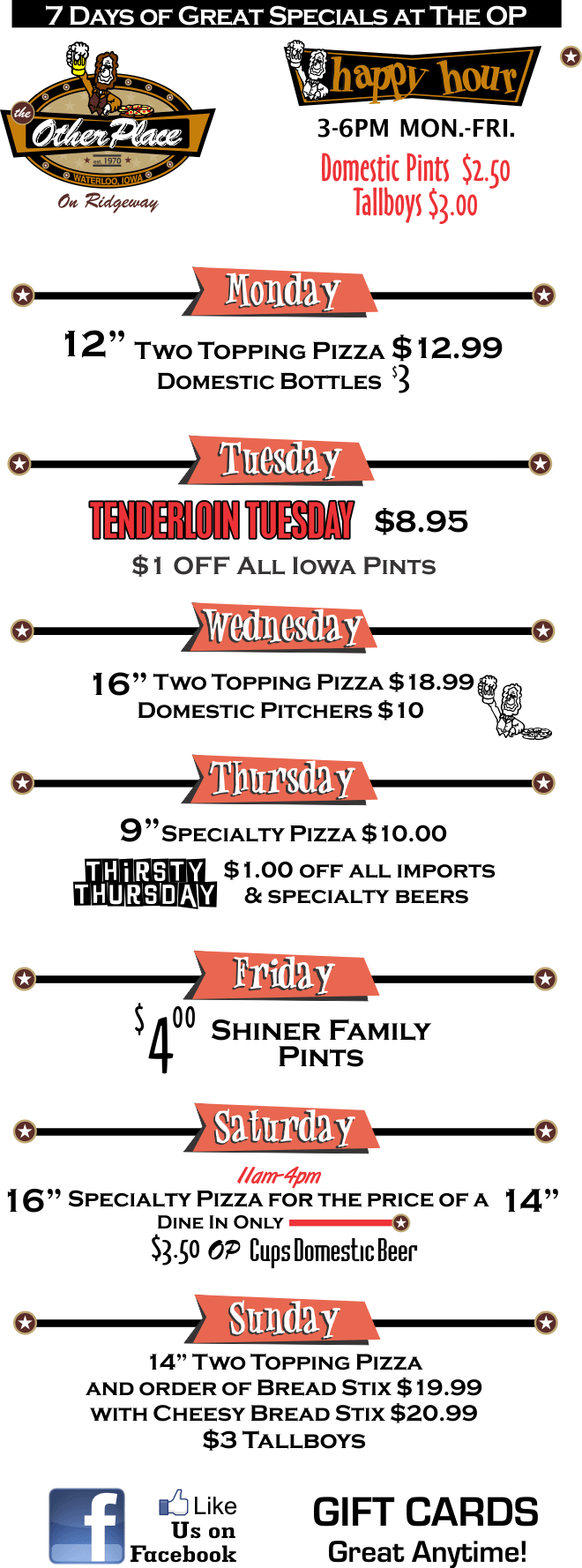 Waterloo Specials Menu The Other Place