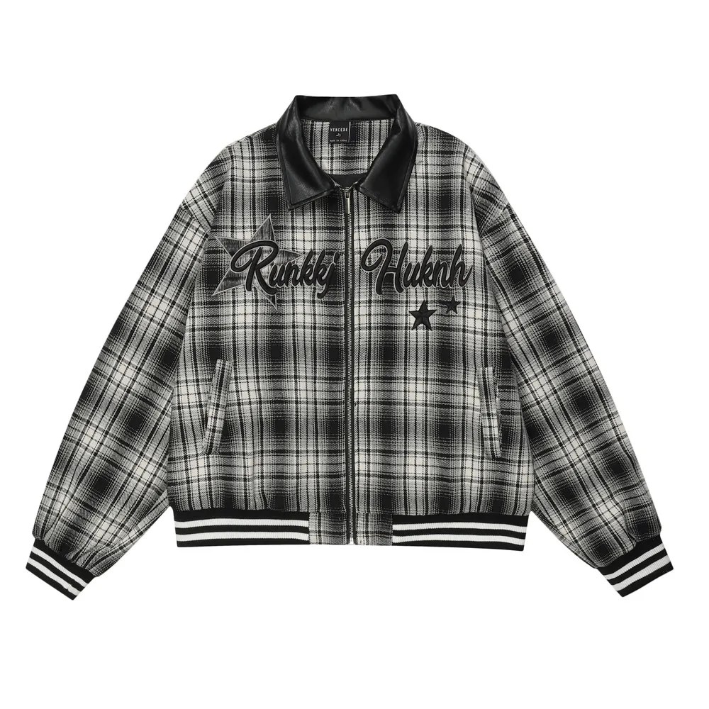 Plaid Varsity Jacket Loose Coat THEOUTSIDESIDE