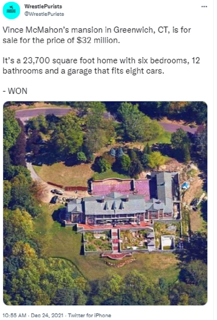 Vince McMahon is Reportedly Selling his Mansion The Overtimer