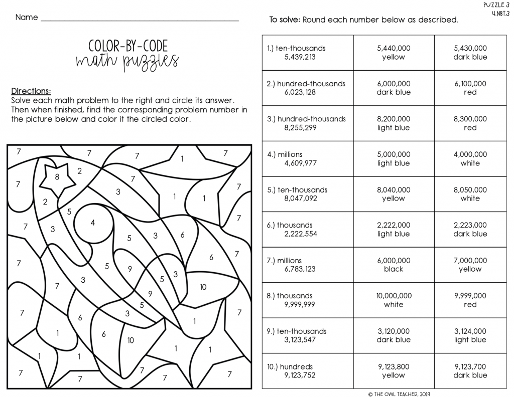 Color By Number (or Color By Code) Rounding Any Number - The Owl Teacher