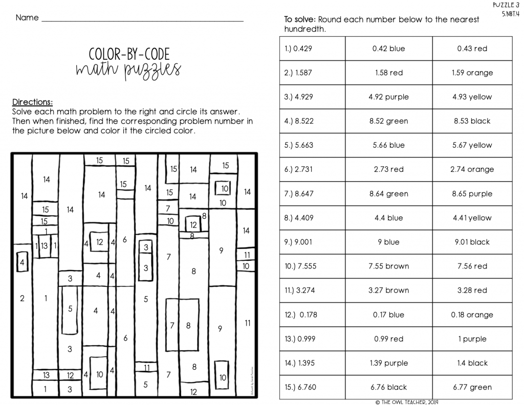 Color By Number (or Color By Code) Rounding Decimals The Owl Teacher