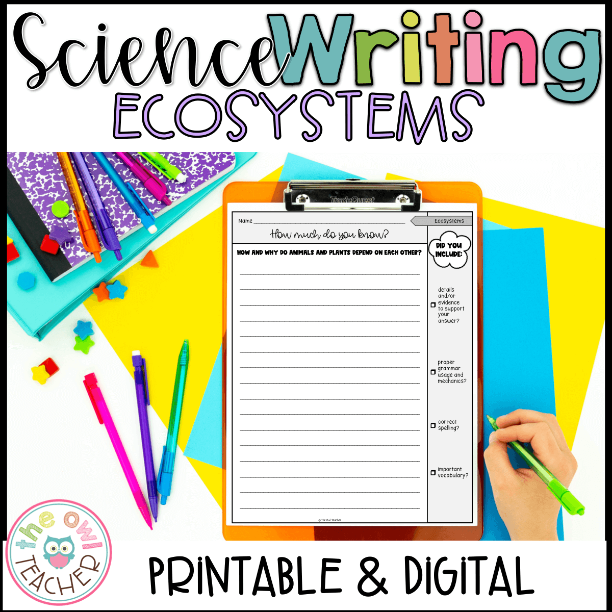 Ecosystems Science Writing Prompts The Owl Teacher