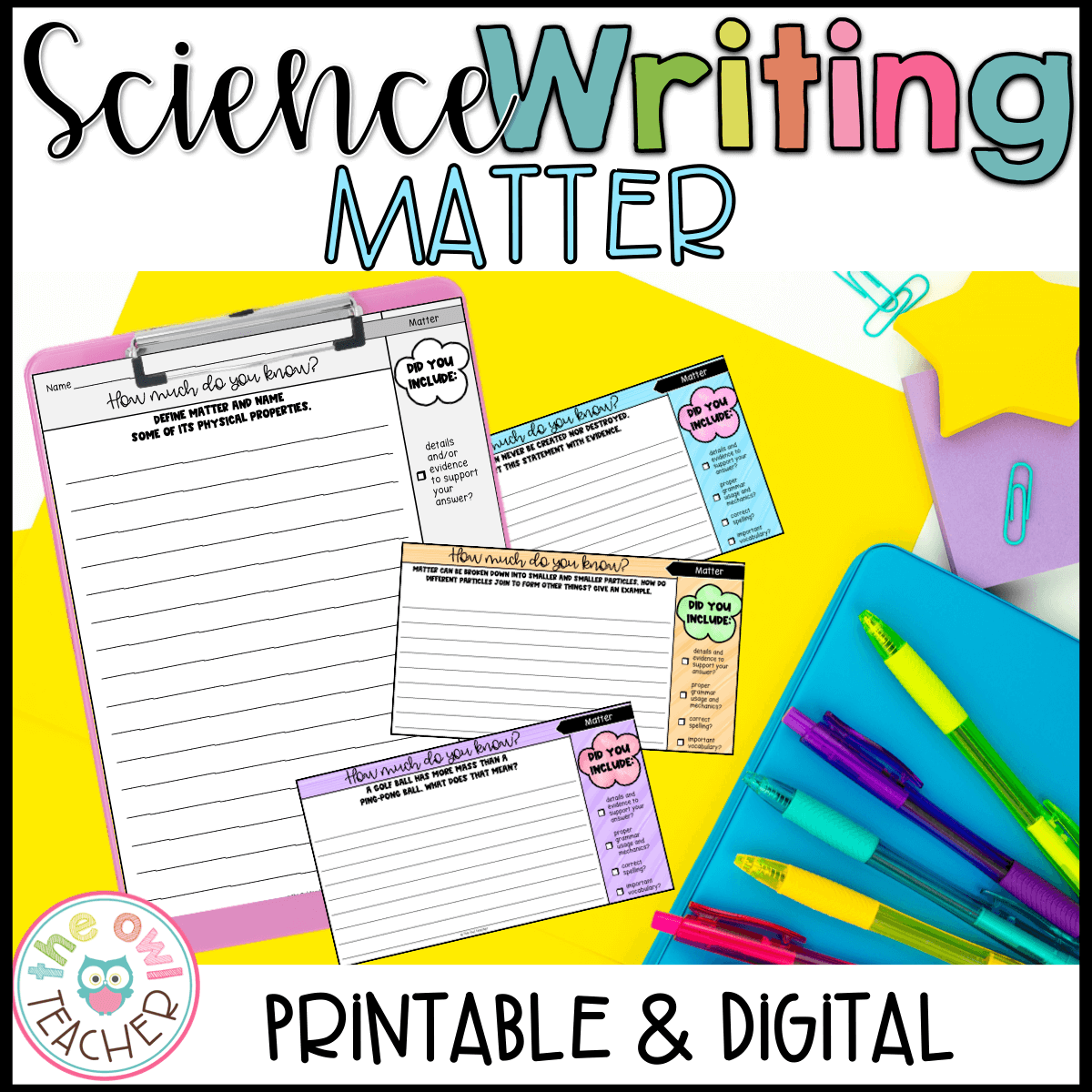 Matter Science Writing Prompts The Owl Teacher