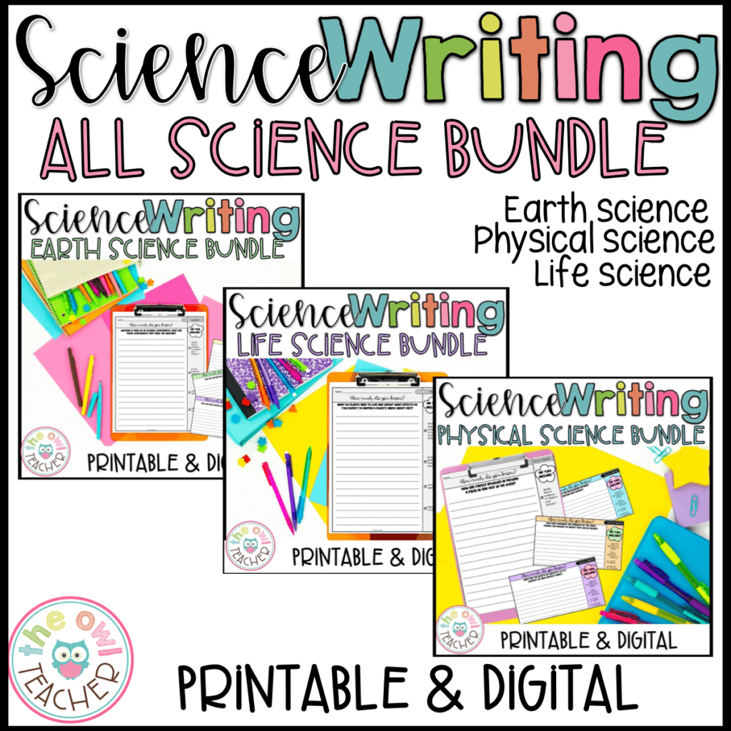 Science Writing Prompts for the Entire Year BUNDLE The Owl Teacher
