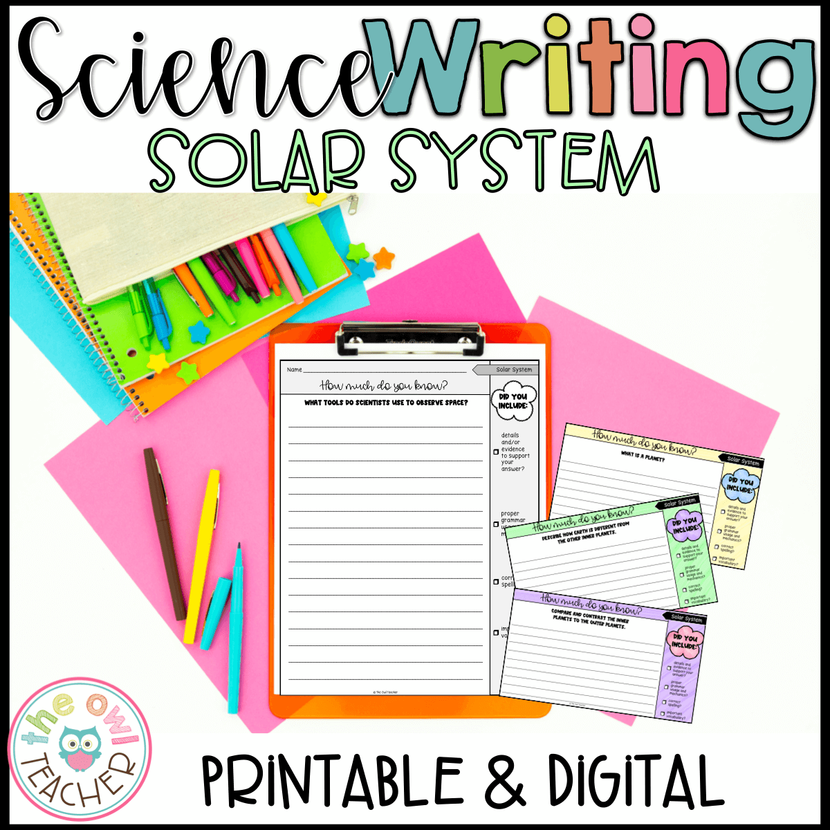 Solar System Science Writing Prompts The Owl Teacher
