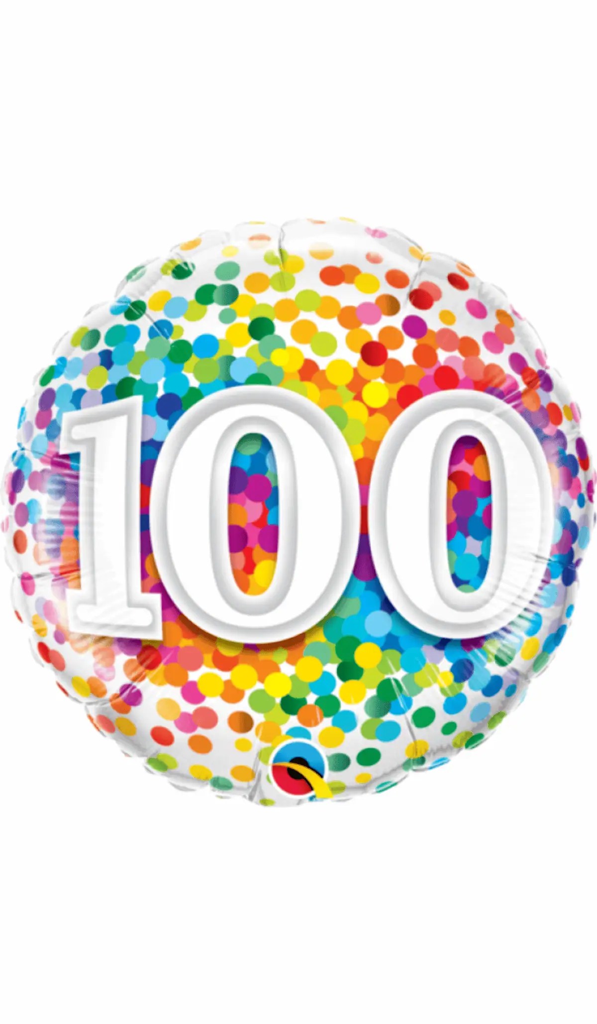 100th Rainbow Confetti Foil Balloon The Party's Here