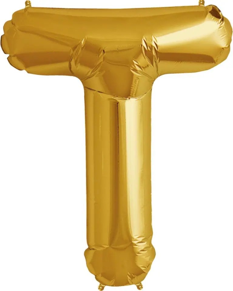 Large Letter T Foil Balloon Gold The Party's Here