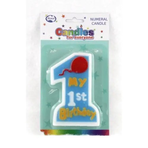 1st Birthday Boy Candle The Party's Here