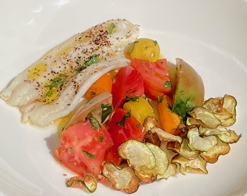 Dover Sole with Heirloom Tomatoes and Crispy Zucchini