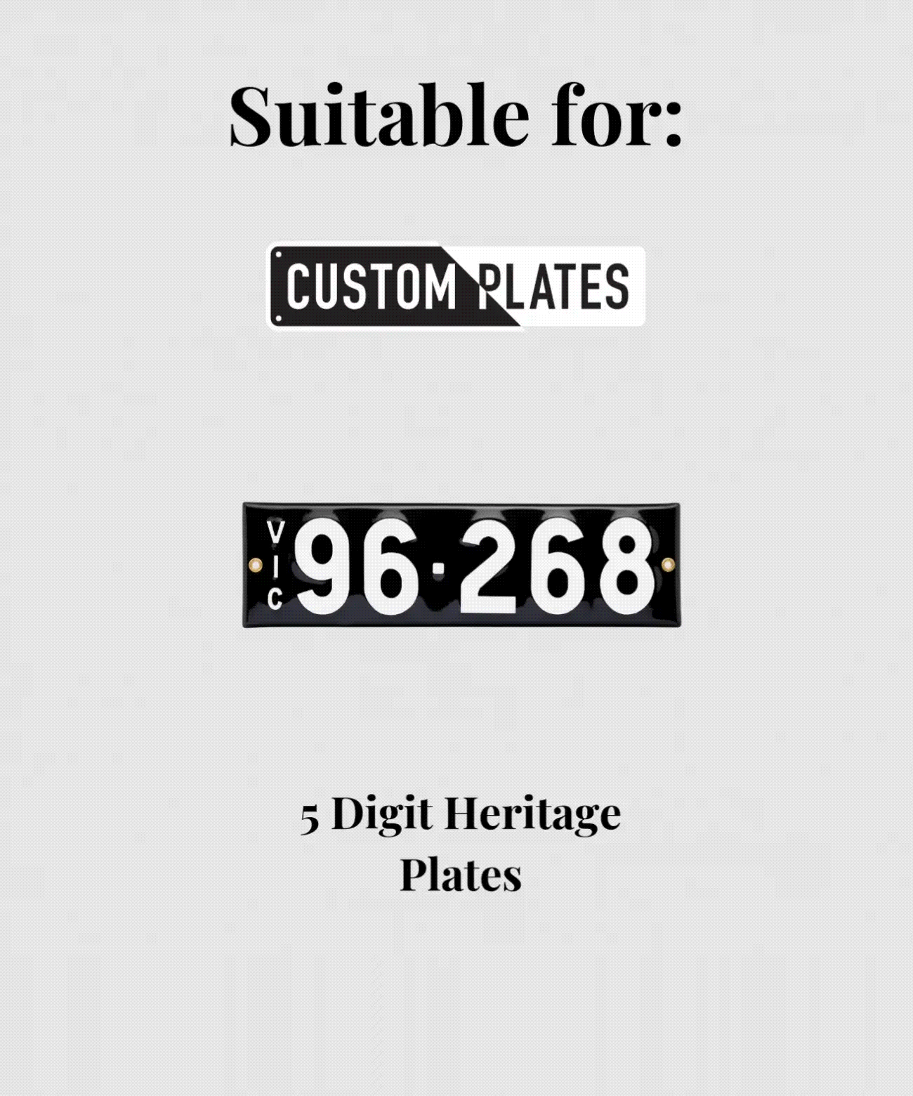 VIC Heritage PlateMATE® 5 Digit Number Plate Bracket / Holder The