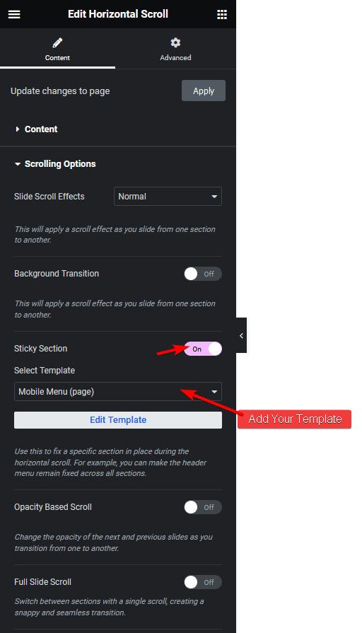 How to Make a Section Sticky on Scroll in Elementor Horizontal Page