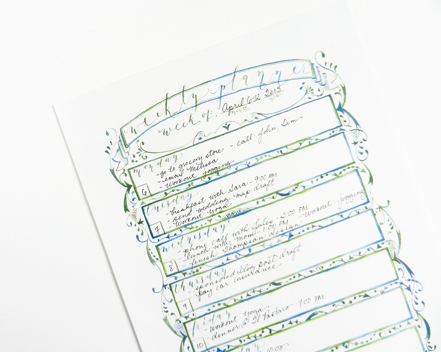 Watercolor Weekly Planner Printable The Postman's Knock