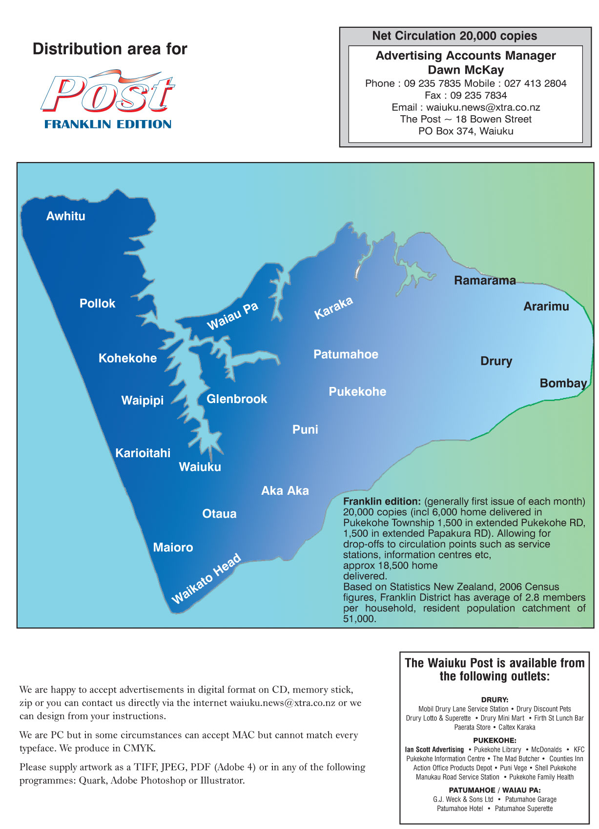 The Waiuku and Districts Post Distribution Map
