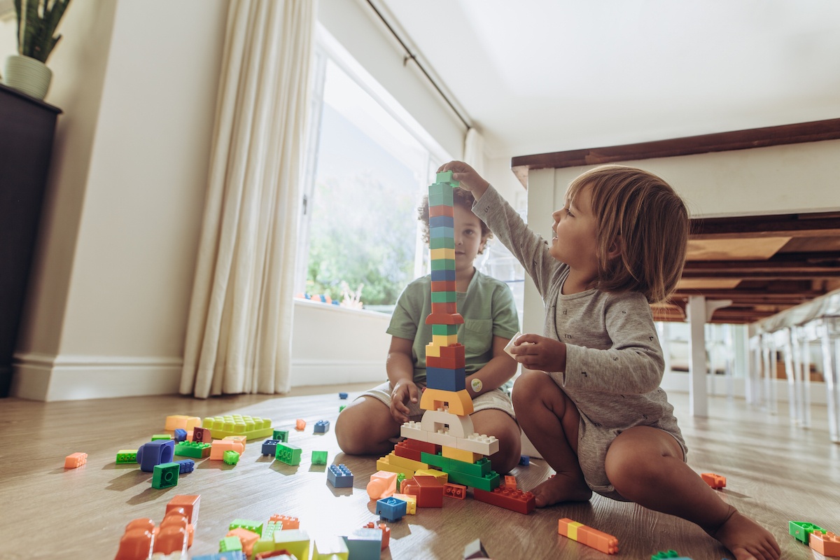 kids playing with toy blocks