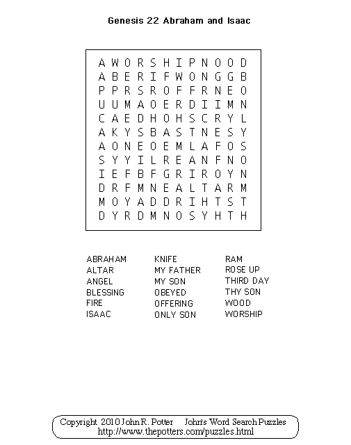 John's Word Search Puzzles Kids Genesis 22