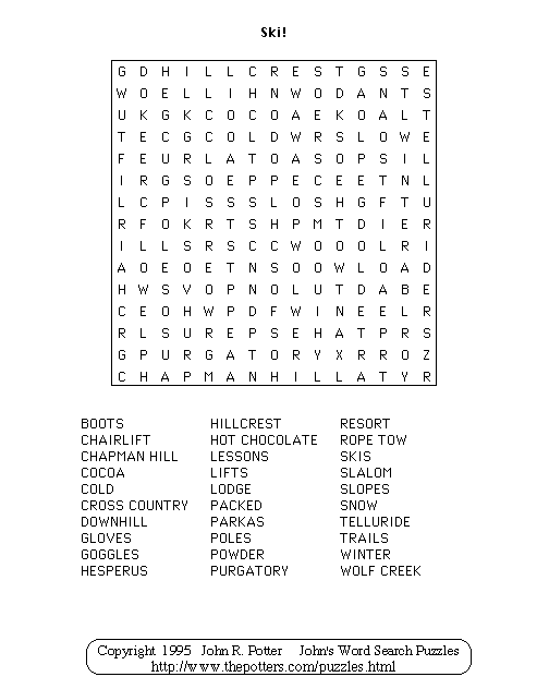 John's Word Search Puzzles Ski