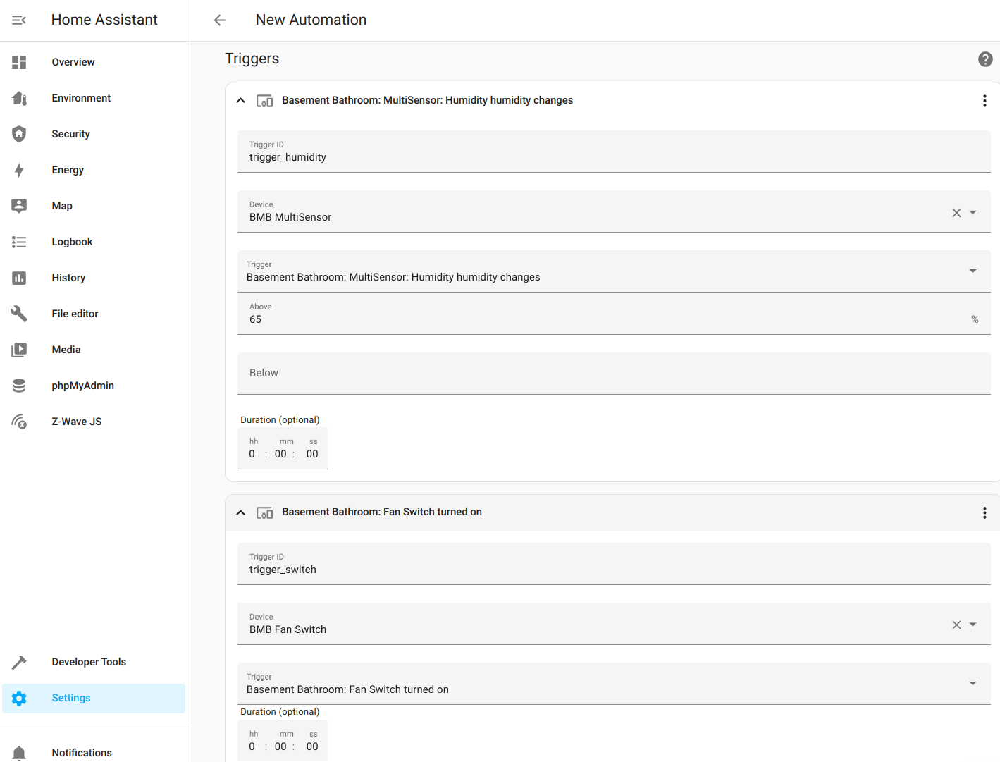 Create a Home Assistant Automation to Control a Bathroom Fan When
