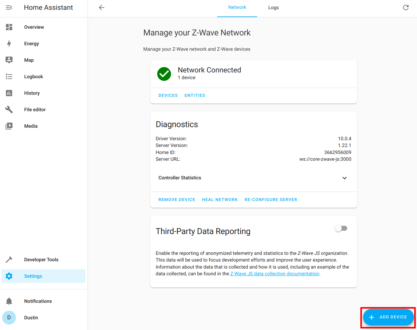 Set up ZWave in Home Assistant