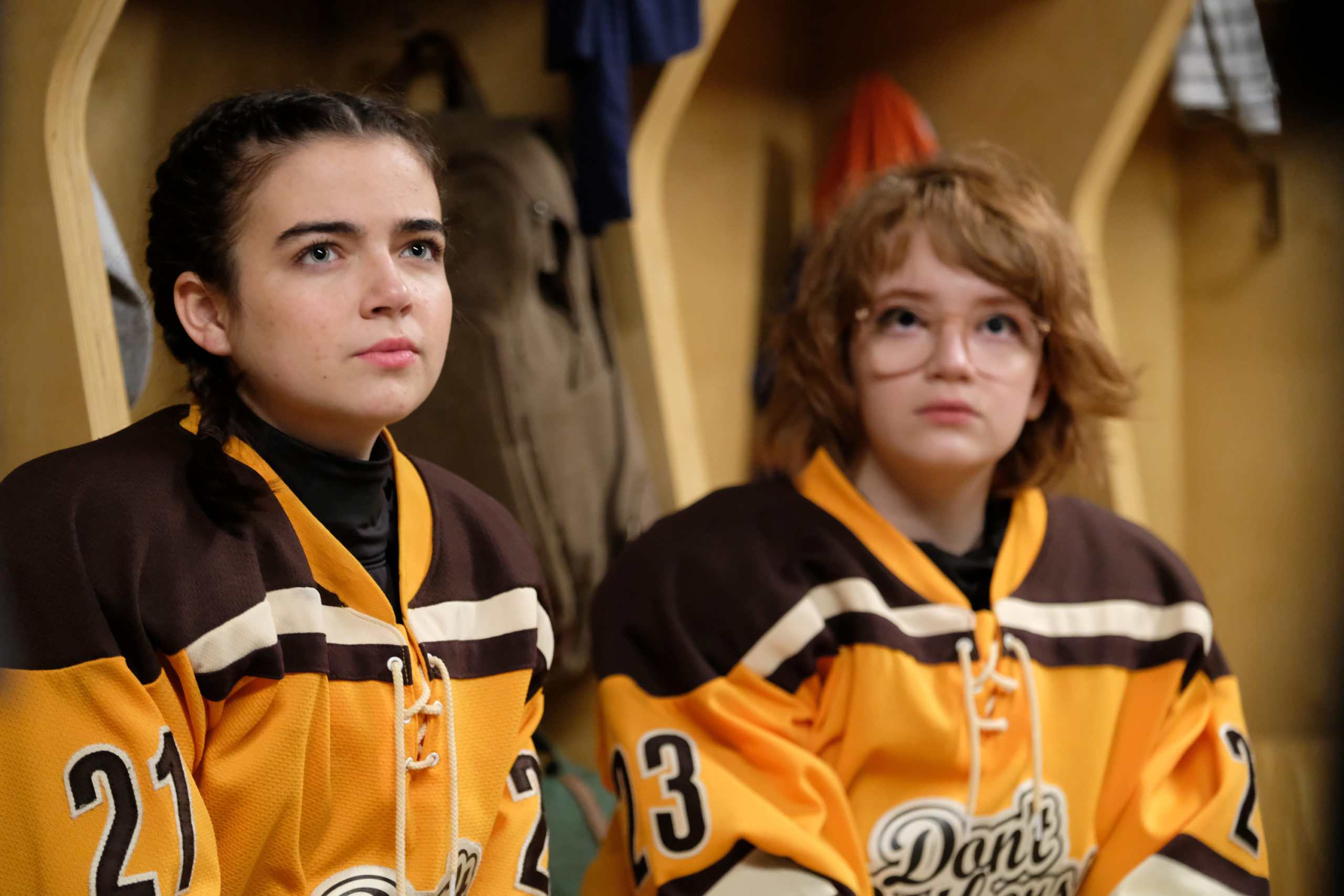 Taegen Burns (Maya) and Bella Higginbotham (Lauren) go behindthe