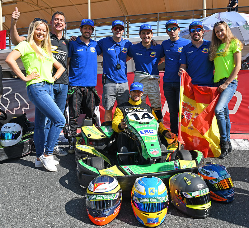 Fernando Alonso on the podium of Dubai Karting 24 Hours The RaceBox