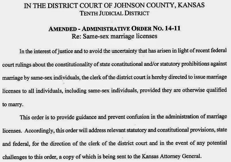 Kansas District Court Orders Johnson County Clerk To Issue Marriage
