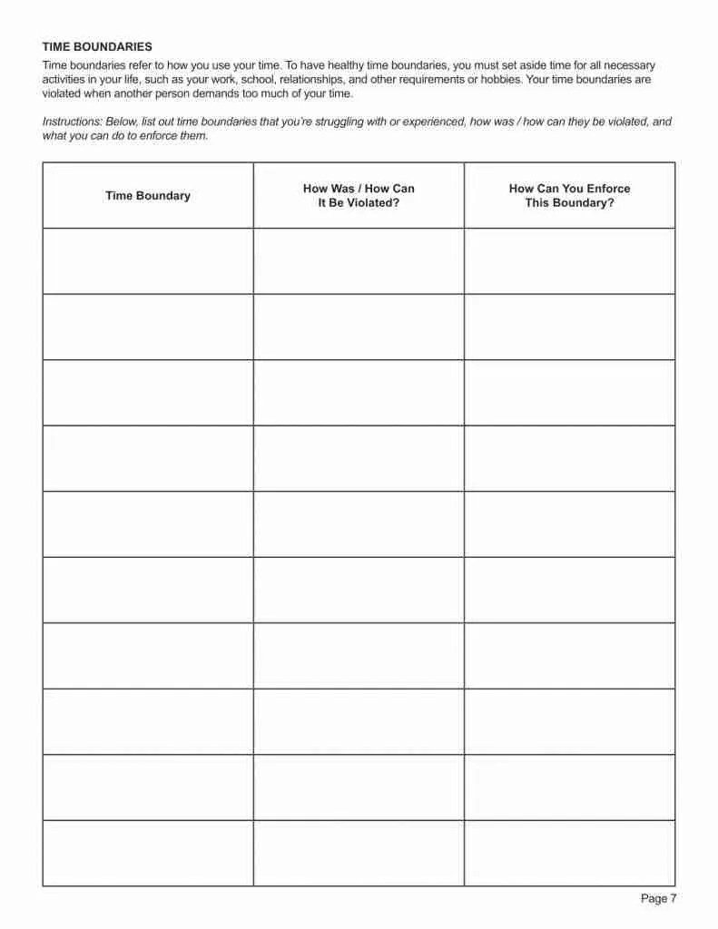 Setting Boundaries Worksheet PDF