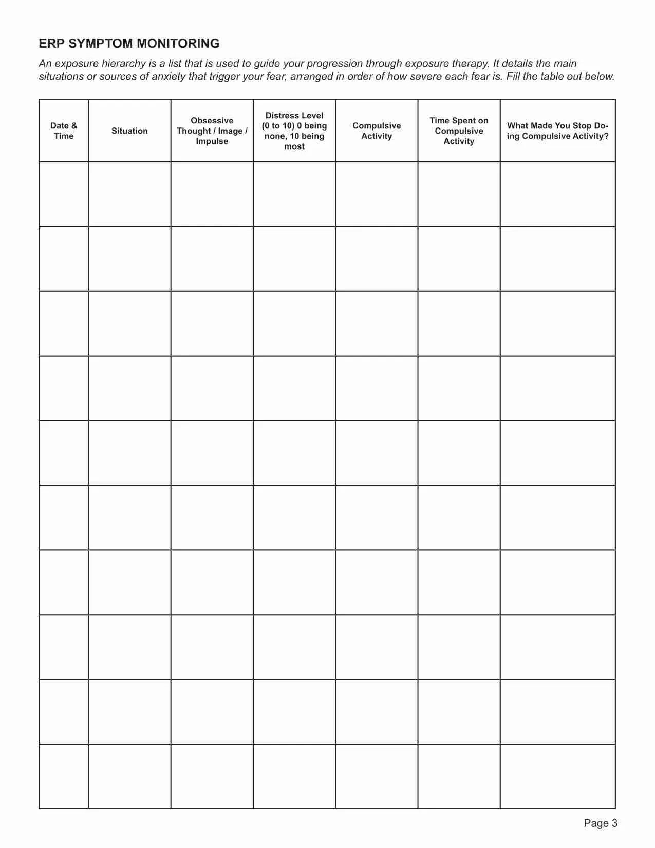 Exposure & Response Prevention Worksheet PDF