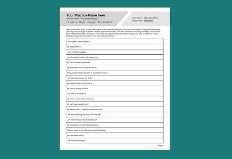 Positive Body Image Worksheet PDF
