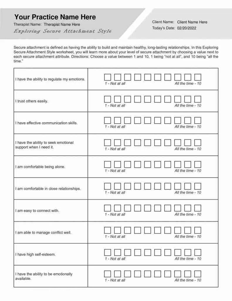 Exploring Secure Attachment Style Worksheet PDF