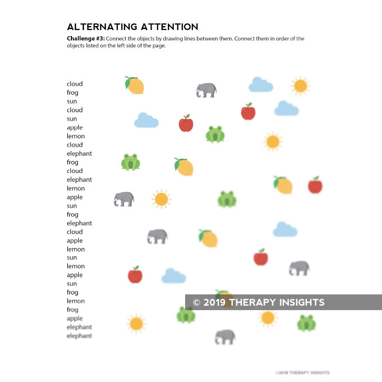 Visual Alternating Attention Tasks Colors and Objects Adult and