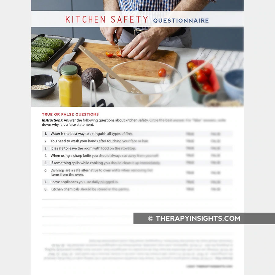 Kitchen Safety Questionnaire Adult and pediatric printable resources