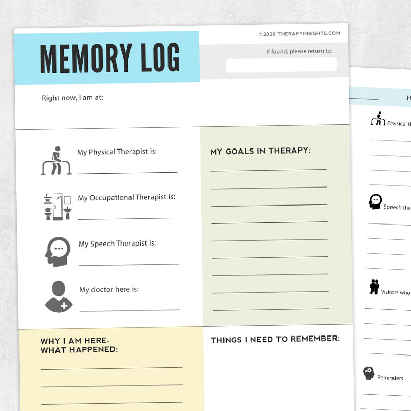 Memory Log Template Adult and pediatric printable resources for