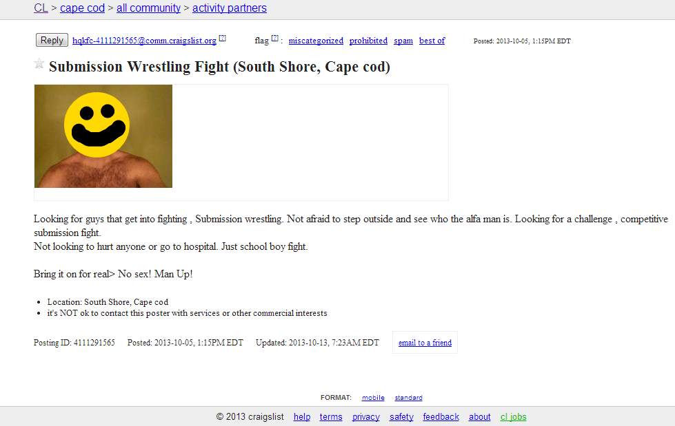 Cape Craigslist Ad Submission Wrestling The Real Cape