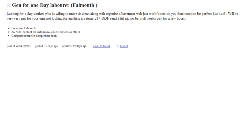 TBT - Cape Cod Craigslist Ad Of The Day - Clean My Basement Naked In Work Boots - The Real Cape