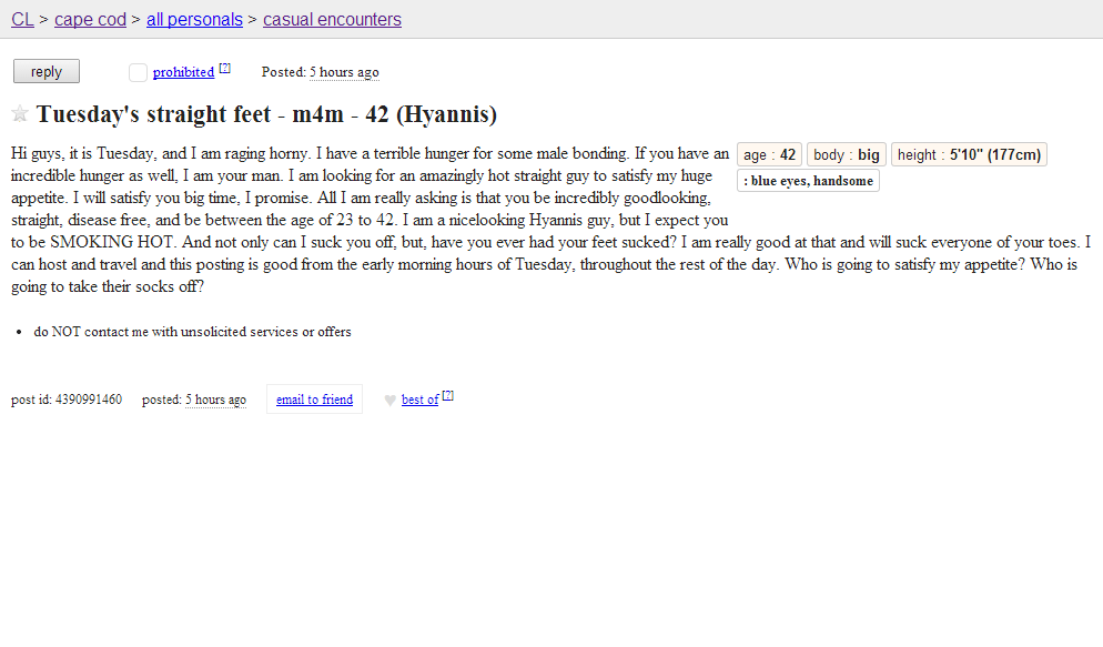 Cape Cod Craigslist Ad Of The Day Tuesday's Straight Feet? The Real