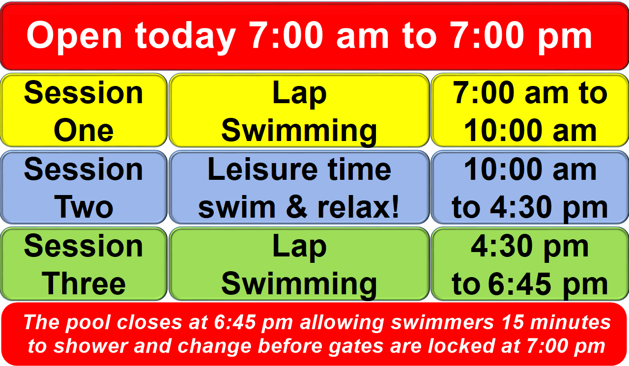 Swimming pool open today 07001900 hours The Real Centre of the Universe