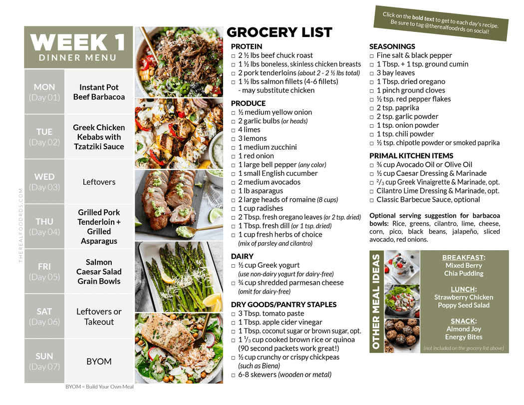 2Week Healthy Meal Plan with Grocery List The Real Food Dietitians